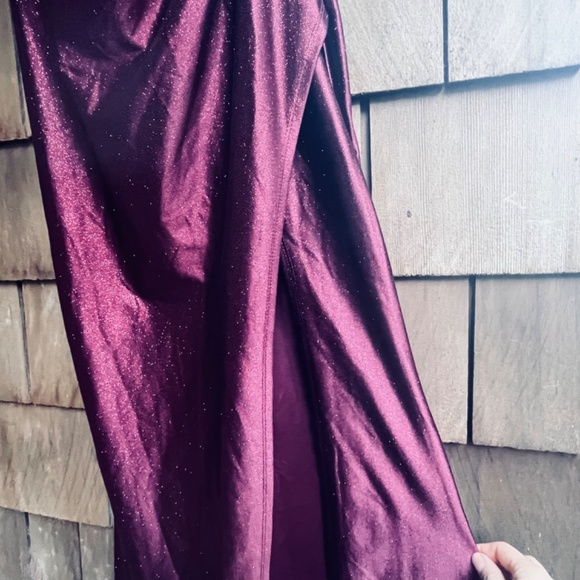 Honey and Rosie Glitter Pleated Side Slit Long Cherry Dress - Picture 9 of 17